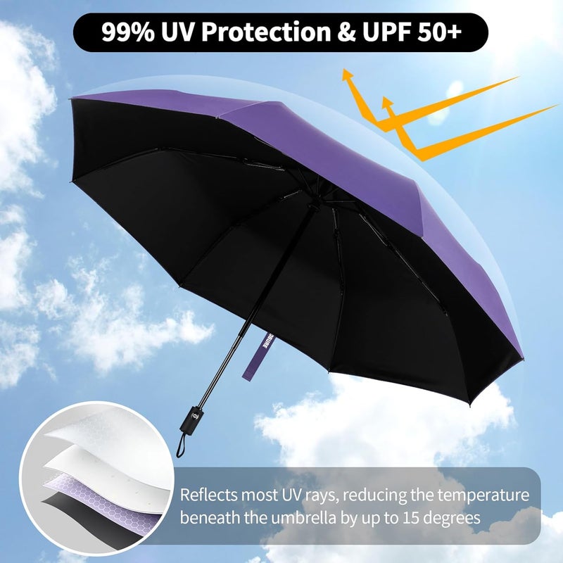 Yoobure Windproof Travel Umbrella - Automatic Umbrellas for Rain, Compact Folding Umbrella with UV Protection, Lightweight Portable Design for Backpack/Walking/Car, Sun & Storm Ready - Image 5